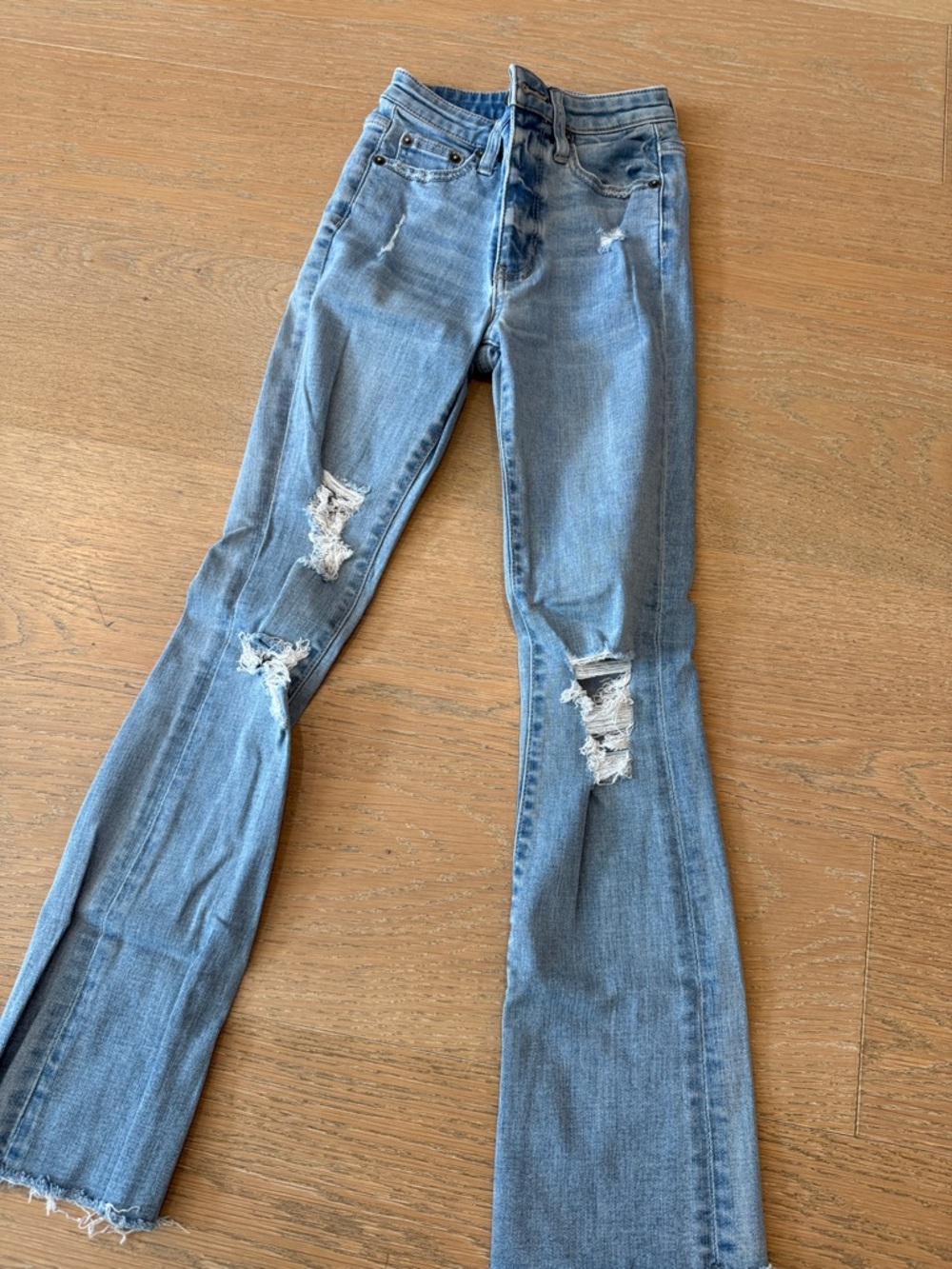 Katie J NYC Light Blue Distressed Flare Jeans